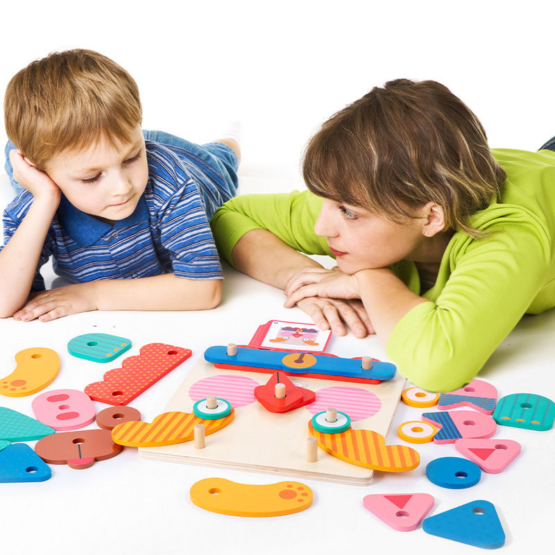 Educativo para niños diversión creativa cara cambiante expresión facial juego forma geométrica rompecabezas de Madera Juguetes de educación temprana