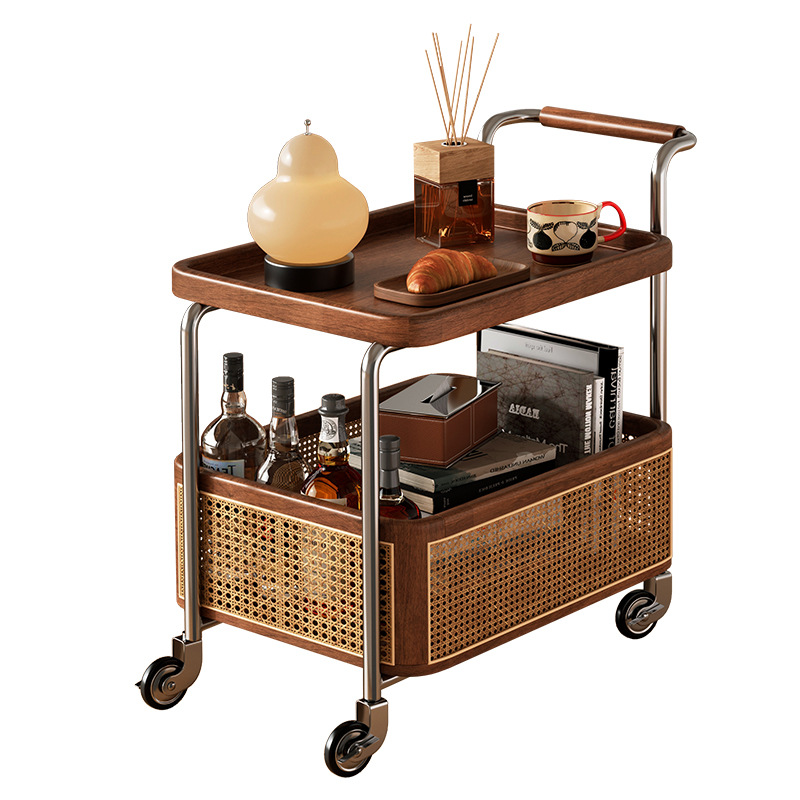 Sofá de borde móvil carro pequeño estante de almacenamiento multicapa mesa de té sala de estar casera cabecera de cama de madera maciza pequeño borde