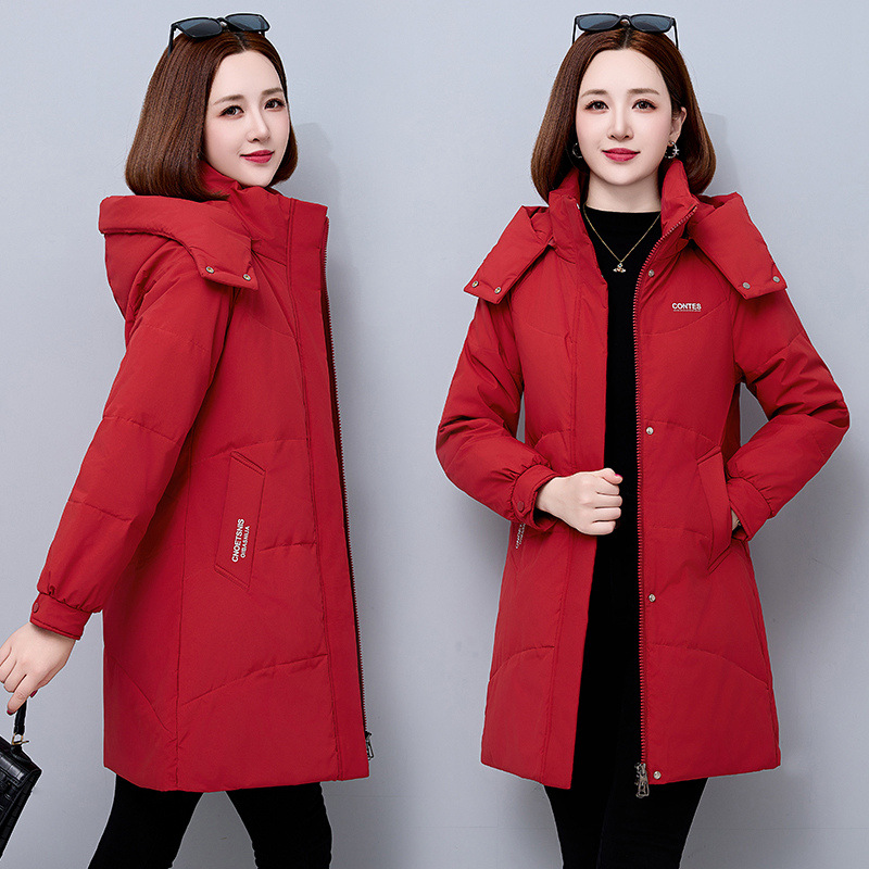 2025 nueva moda de la madre de estilo extranjero de gran tamaño blanco chaqueta de plumón ligera para mujeres de invierno grueso abrigo largo