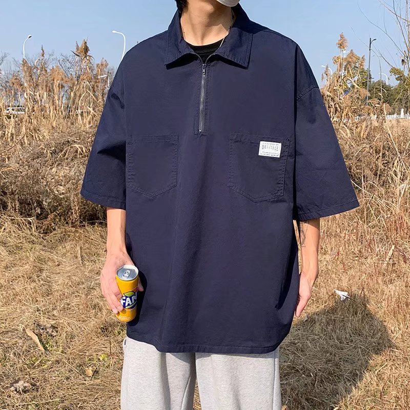 Verano mi marca de moda polos japoneses Camisa de manga corta para hombre suelta talla grande delgada solapa camiseta simple media manga