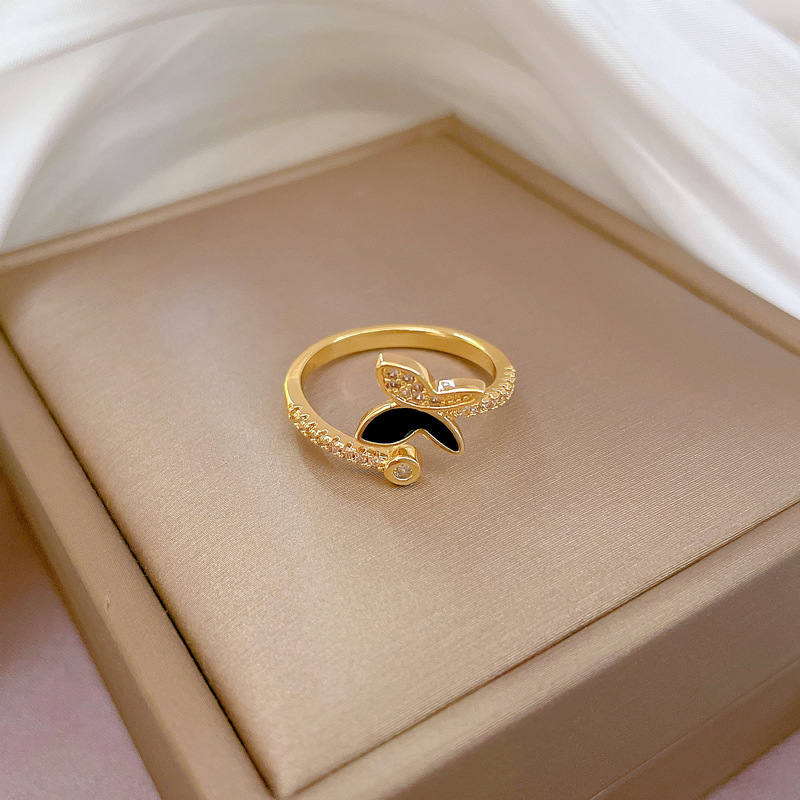 Anello a farfalla con diamanti incastonati, apertura regolabile, gioiello semplice giapponese, anello per coppie_voghion.com
