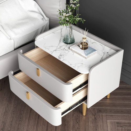 Direct selling light luxury bedside table solid wood modern minimalist bedroom cabinet minimalist leather slate Nordic bedside table