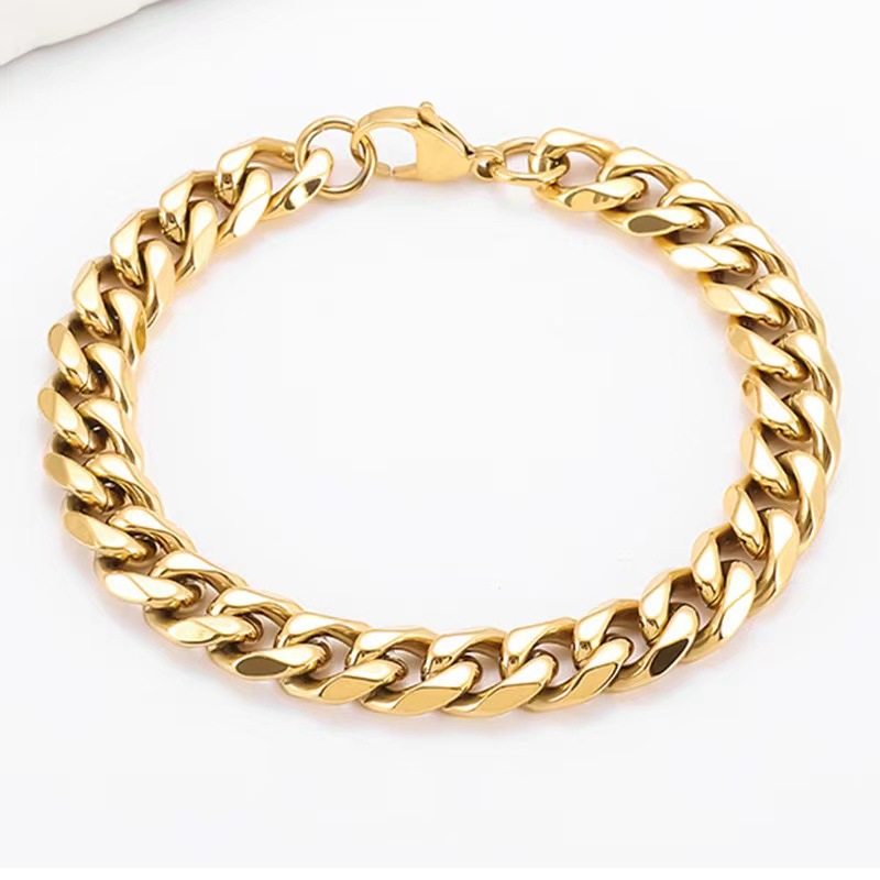 Men's Titanium Cuban Link Bracelet Polished Heavy Chain Jewelry_voghion.com