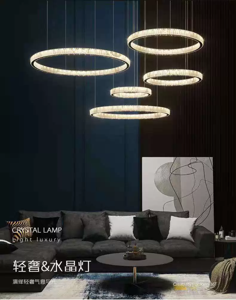 LED креативное кольцо из нержавеющей стали, кристаллическая подвеска, современная потолочная лампа для загородного дома, для гостиной, стиль светлого люкса