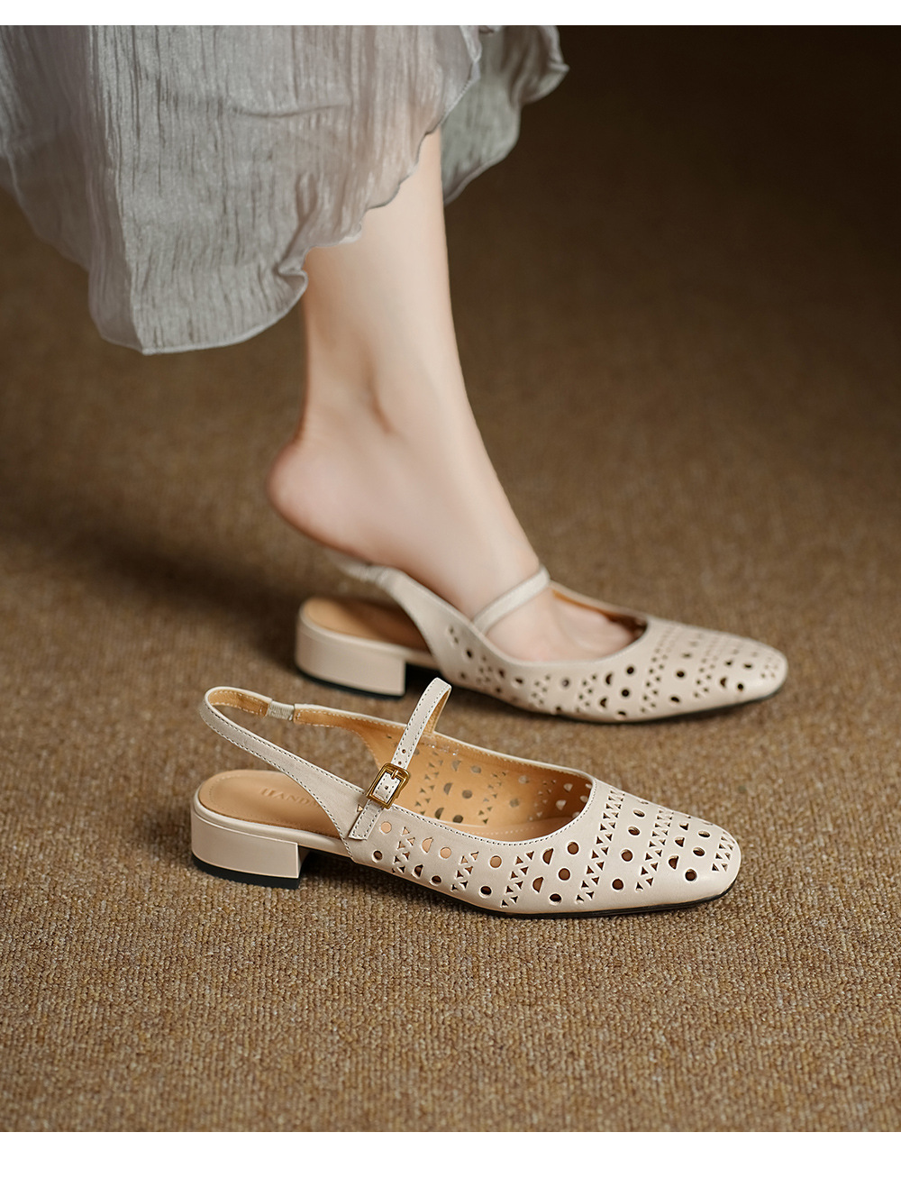 Sandal nữ hở mũi gót thấp quai ngang đế bệt — đen chi tiết 9