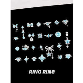316L钛钢耳钉时尚精致蝴蝶结四芒星五角星爱心星环吊坠耳骨钉耳饰