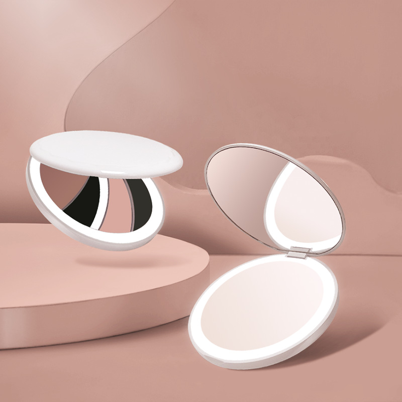 Espejo de maquillaje led portátil recargable transfronterizo con luz de mano bolsillo espejo plegable regalo portátil espejo de mano