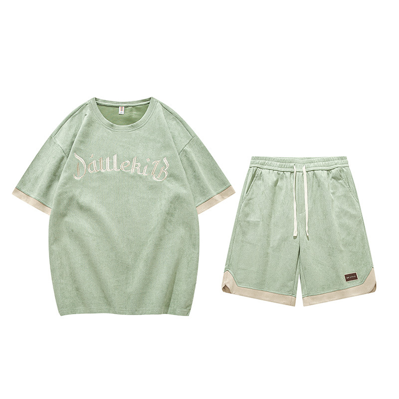 Herretøj Grænseoverskridende japansk kortærmet T-shirt til mænd, sommertøj i Hong Kong-stil med drengetøj og arbejdsshorts, flot jakkesæt_voghion.com