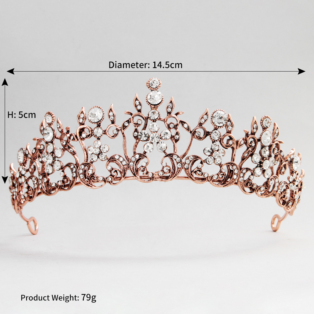 Bridal Crown,Antique Gold Rhinestones,Large Crown,European And American Popular Forest Wedding Dress Accessories,Luxury Alloy Crown