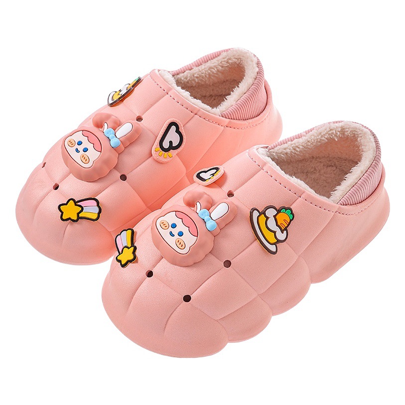 Pareja de invierno Zapatillas de algodón bolsa de mujer talón forrado de lana cálido hogar peludo dibujos animados impermeable slip-on zapatos de algodón de suela gruesa hombres