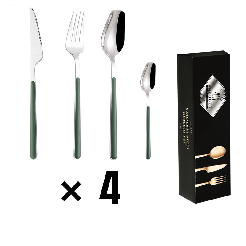 新しいステンレス鋼食器ギフトボックス家庭用クリップハンドルデザートスプーンクロスボーダーホット販売ステーキナイフ、フォーク、スプーンセット|undefined
