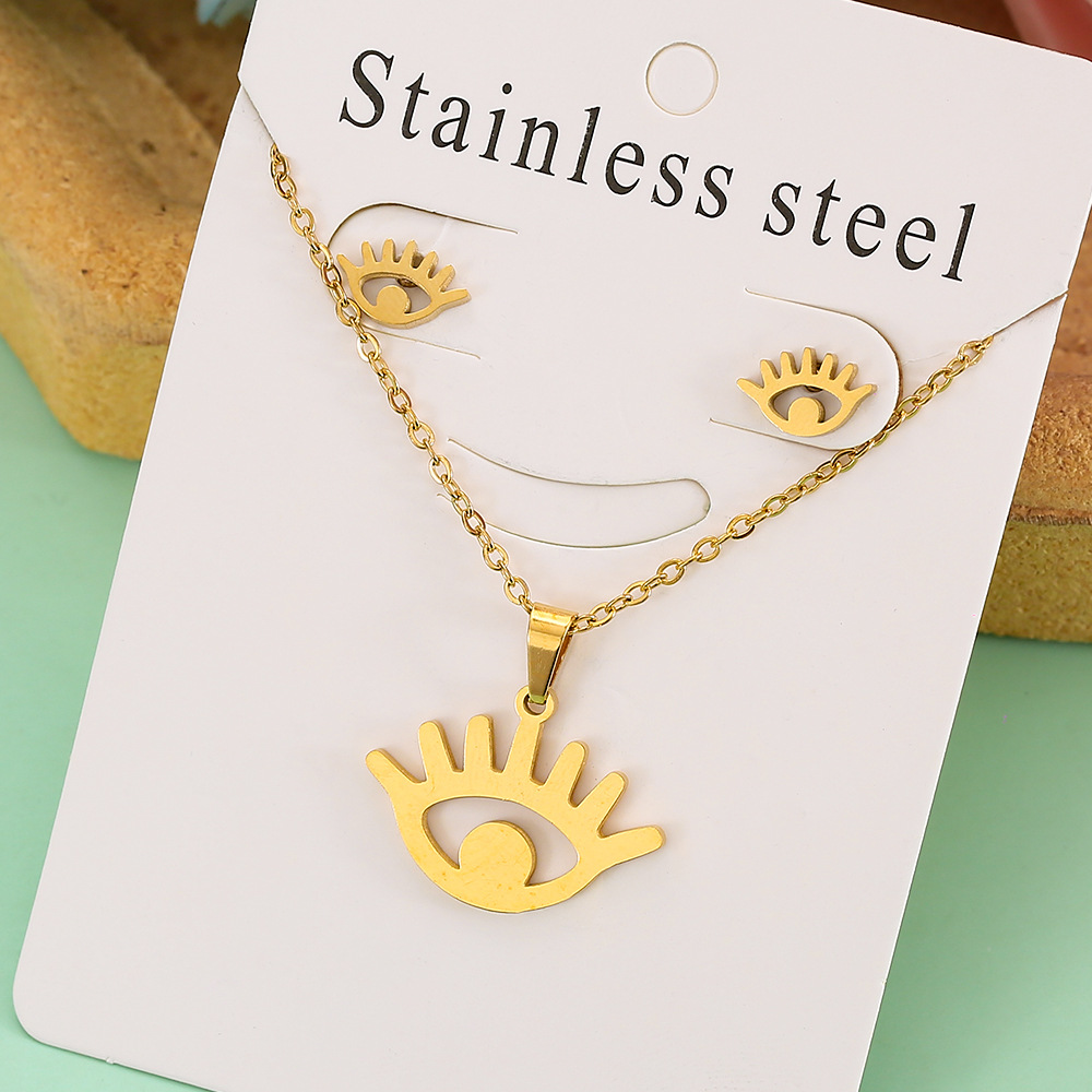Großhandel Schmuck Einfacher Stil Pentagramm Auge Schmetterling Edelstahl 304 Überzug Schmuck-Set Kabelkette display picture 16