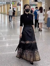 新中式女装小个子黑色马面裙上衣显瘦半身裙套装汉服成人2023新款