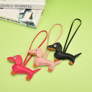 Hot Sale Dachshund Dog Pendant Bag Accessories High Leather Car Hanging Leather Rope Key Hanging Cartoon Dog Ins