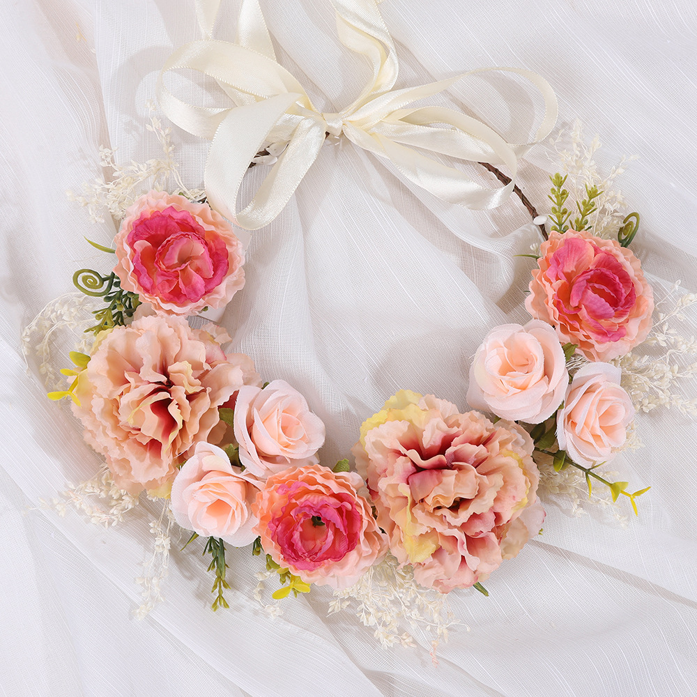 Cross-border European and American New Garland Headband Bridal Headwear Retro Bohemia Tourism Vacation Artificial Garland Headwear