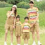 短袖条纹夏季四口背带裤