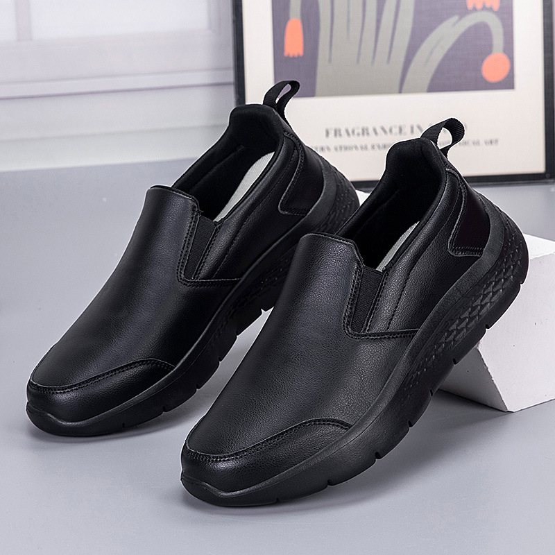 Xunmeng Men's Shoes Size 47 Leather Black Chef Shoes Extra Large Size 48 Indoor Non-Slip Oil-Resistant Water-Resistant Sports Leather Shoes Soft Sole