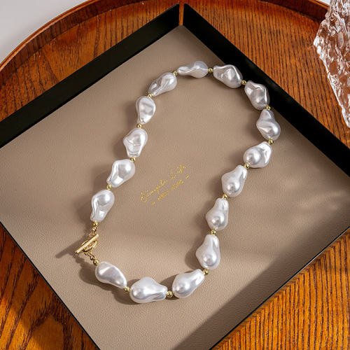 French retro large irregular baroque pearl necklace OT lock exaggerated bracelet Cuban chain jewelry for women