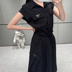トレンドブランド25ss春夏新作三角ロゴ装飾+スカートスーツ年齢軽減気質スタイル