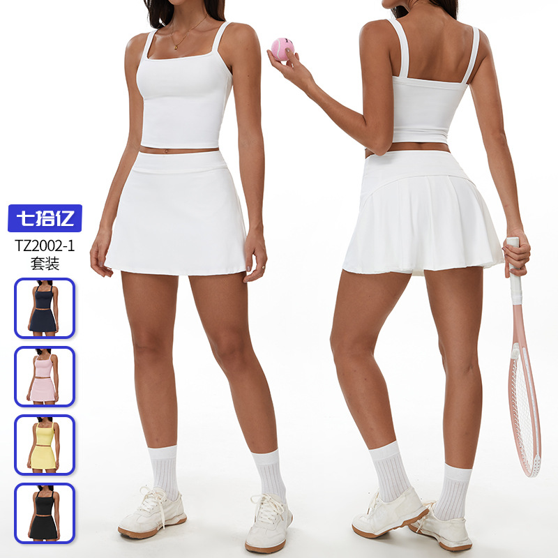 Cross-Border A-Line Short Skirt Suit Running Quick-Drying Vest Suit Fitness Sports Nude Yoga Suit Women 2002