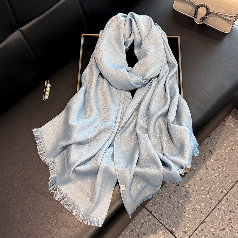 Spring and Summer Long Scarf Shawl Silk Scarf Women's Fashion All-match Travel Beach Scarf Shawl Tencel Cotton Gold Scarf