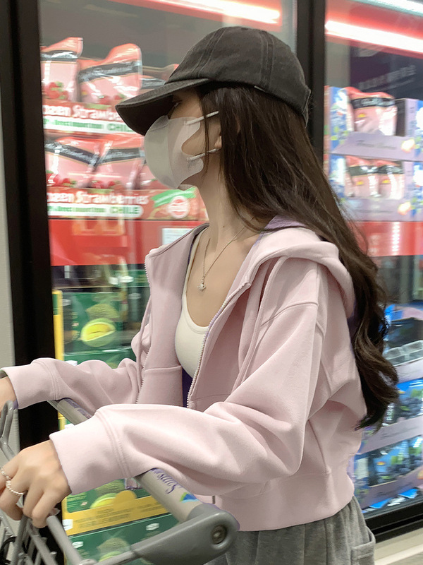 韩版宽松2025连帽开衫卫衣女秋冬新款拉链加厚慵懒风即墨卫衣外套|undefined