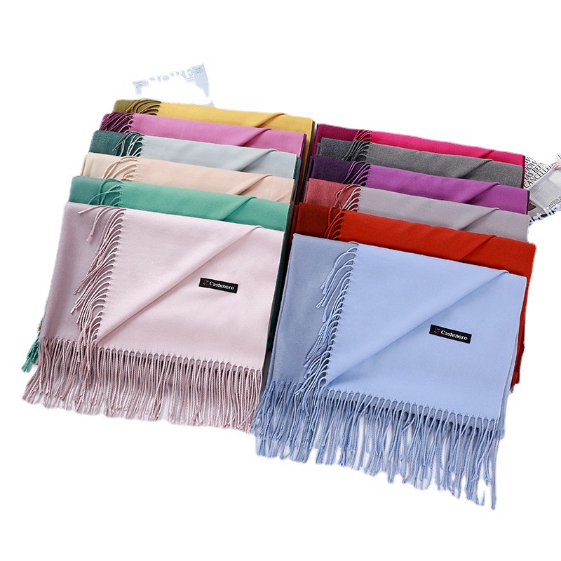 double-sided winter cashmere demi-season scarf with tassels