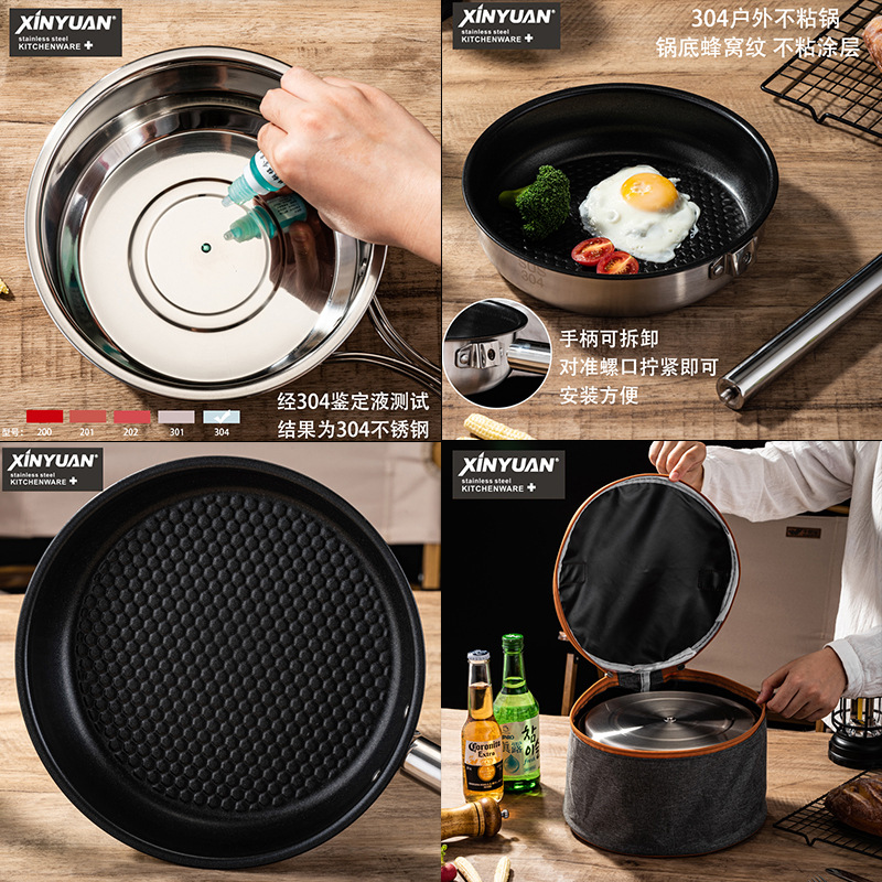 Utensilios de cocina plegables de acero inoxidable 304 para exteriores, juego de anidación, camping, picnic, decocción, olla al aire libre integrada, suministros portátiles