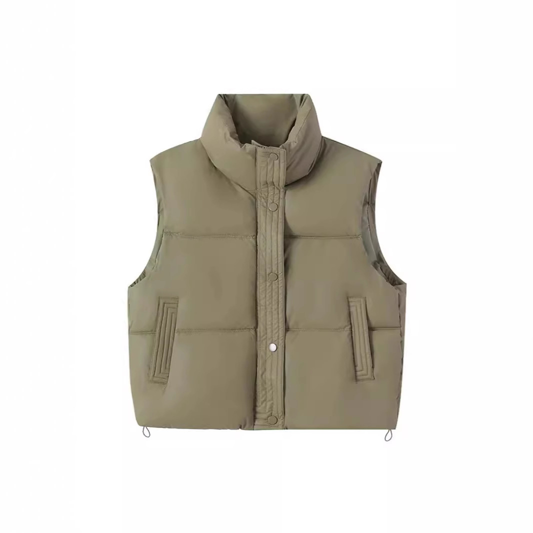 2024PU piel simple chaleco de algodón otoño invierno nuevo estilo de estudiantes de estilo extranjero pequeño cuello de collar de color sólido chaqueta coreana mujer image 5