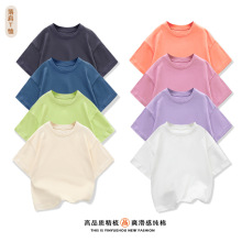 夏季儿童服装新款设计感纯色韩版男童落肩款短袖T恤大童宽松半袖