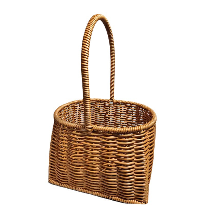 Factory Supply Wicker Handmade Braided Flower Basket with Handle for Home Placement, Snack and Fruits/Vegetables Storage Basket