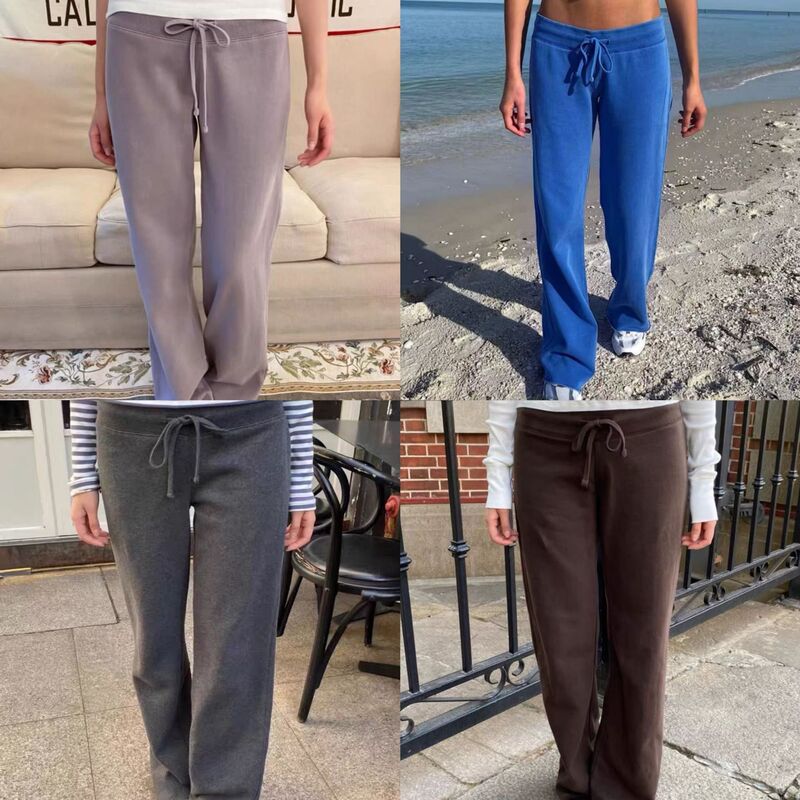 Bm Style Summer New American-Style Cotton Low-Waist Long Pants for Women, Bm Drawstring Straight-Leg Frayed Casual Sports Pants, Wide-Leg Pants Bm Style Summer New American-Style Cotton Low-Waist Long Pants for Women, Bm Drawstring Straight-Leg Frayed Casual Sports Pants, Wide-Leg Pants