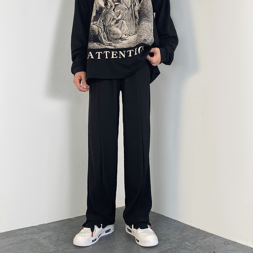 Streetwear Brand Men's Loose Straight Leg Western Pants Casual Pants with Design Sense, Niche Korean Style Trendy Hidden Button Flared Pants