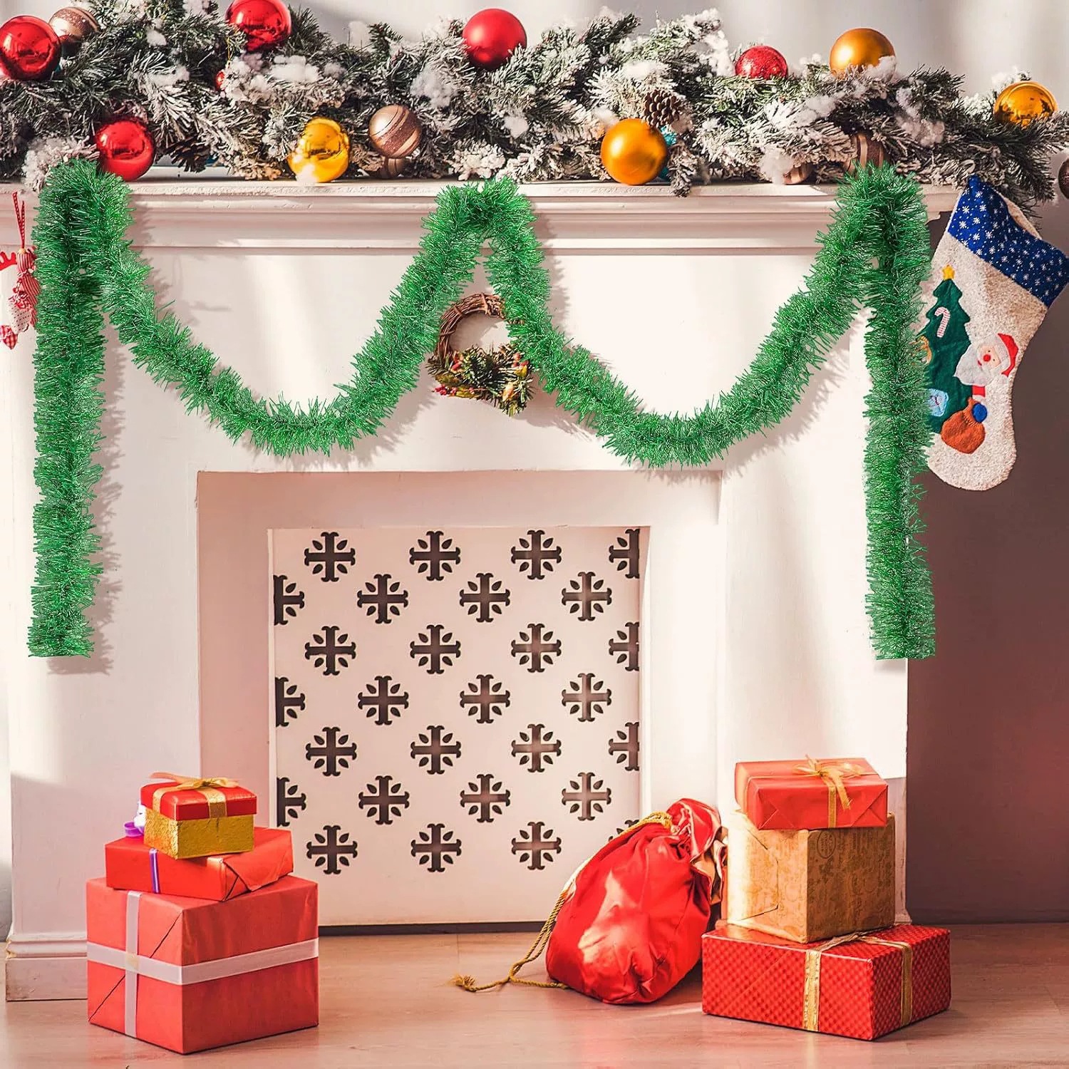 Navidad transfronteriza decoración de fichas festivas decoración de fichas de lana 9cm2m cifrado filamento verde militar