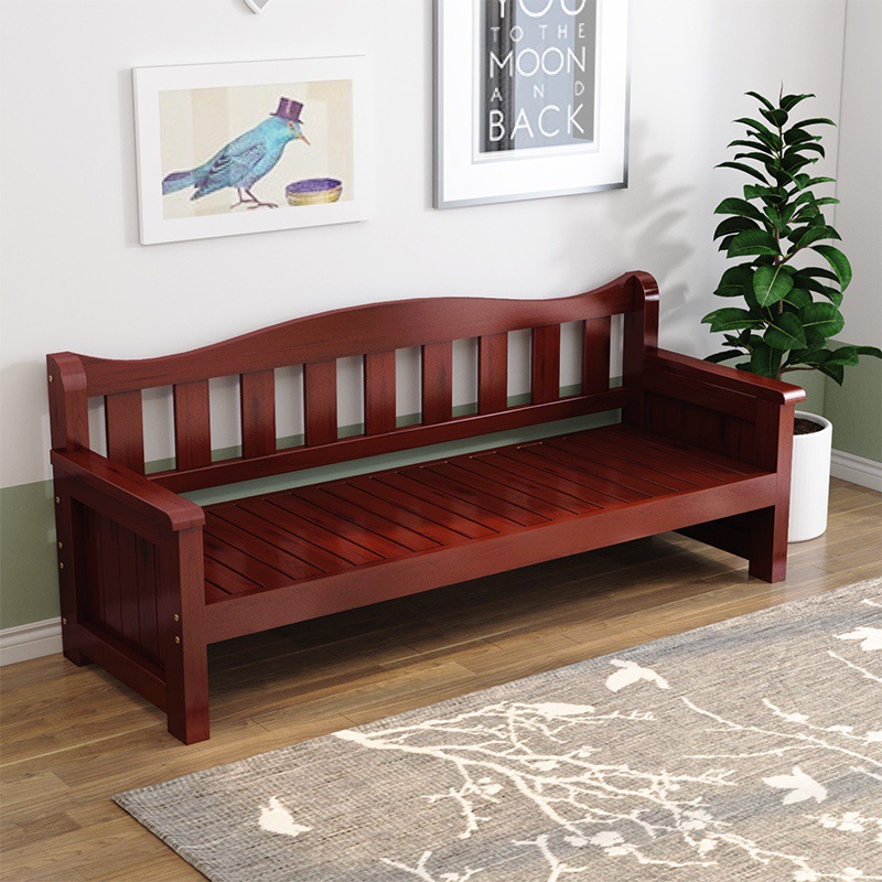Solid Wood Sofa Combination Full Solid Wood New Chinese Style Living Room Simple Modern Three-Seat Wooden Sofa Bench for Small Apartment