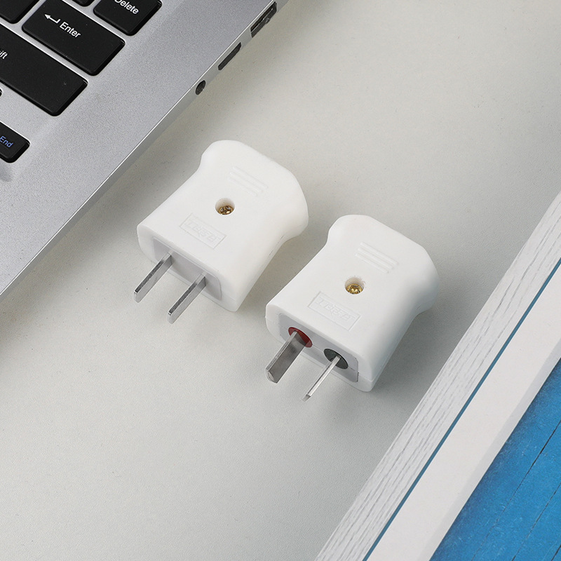 白色电源插头两项插头两脚插头纯白色二极固定式一体铜白色插头