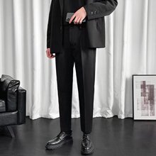 新款修身型气质冬季文艺毛呢男休闲潮青春流行纯色日系九分裤西裤