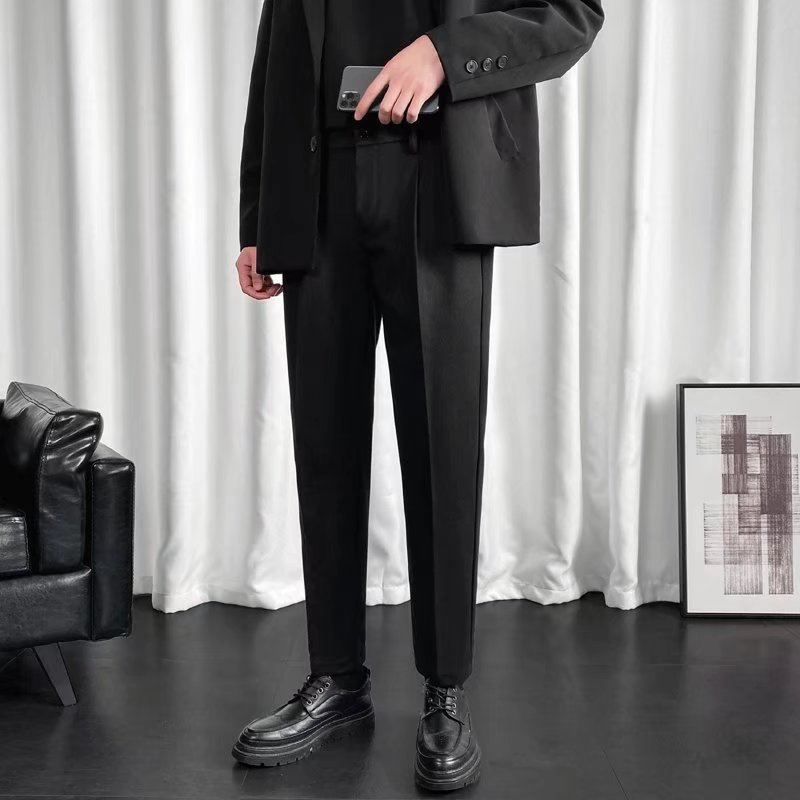 新款修身型气质冬季文艺毛呢男休闲潮青春流行纯色日系九分裤西裤