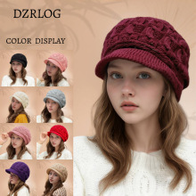 跨境新款羊绒鸭舌帽子冬季加绒加厚保暖毛线帽女士护耳防寒针织帽