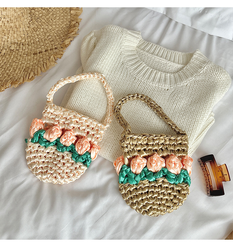 Women's Mini Knit Flower Vacation Cylindrical Open Handbag display picture 7