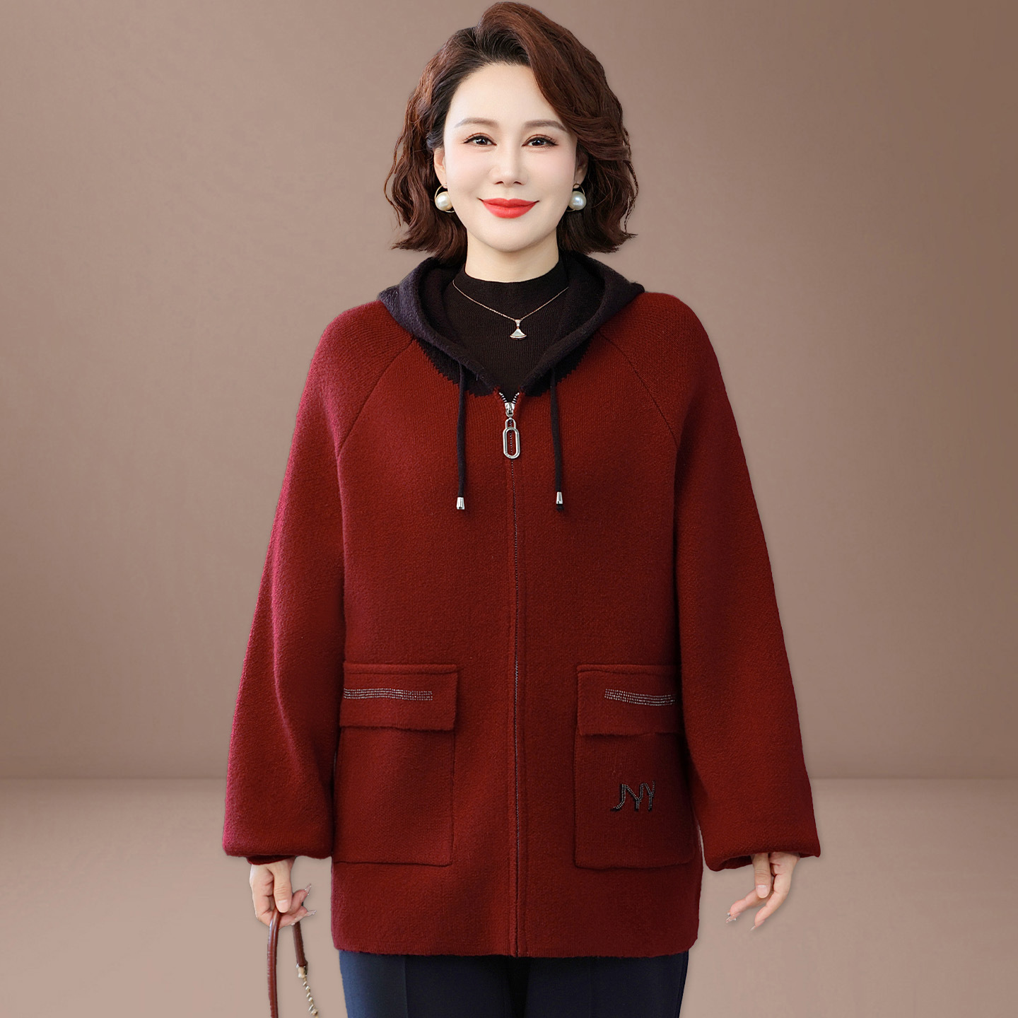 中年妈妈秋装毛呢外套中长款2025新款中老年妇女春秋呢子大衣大码