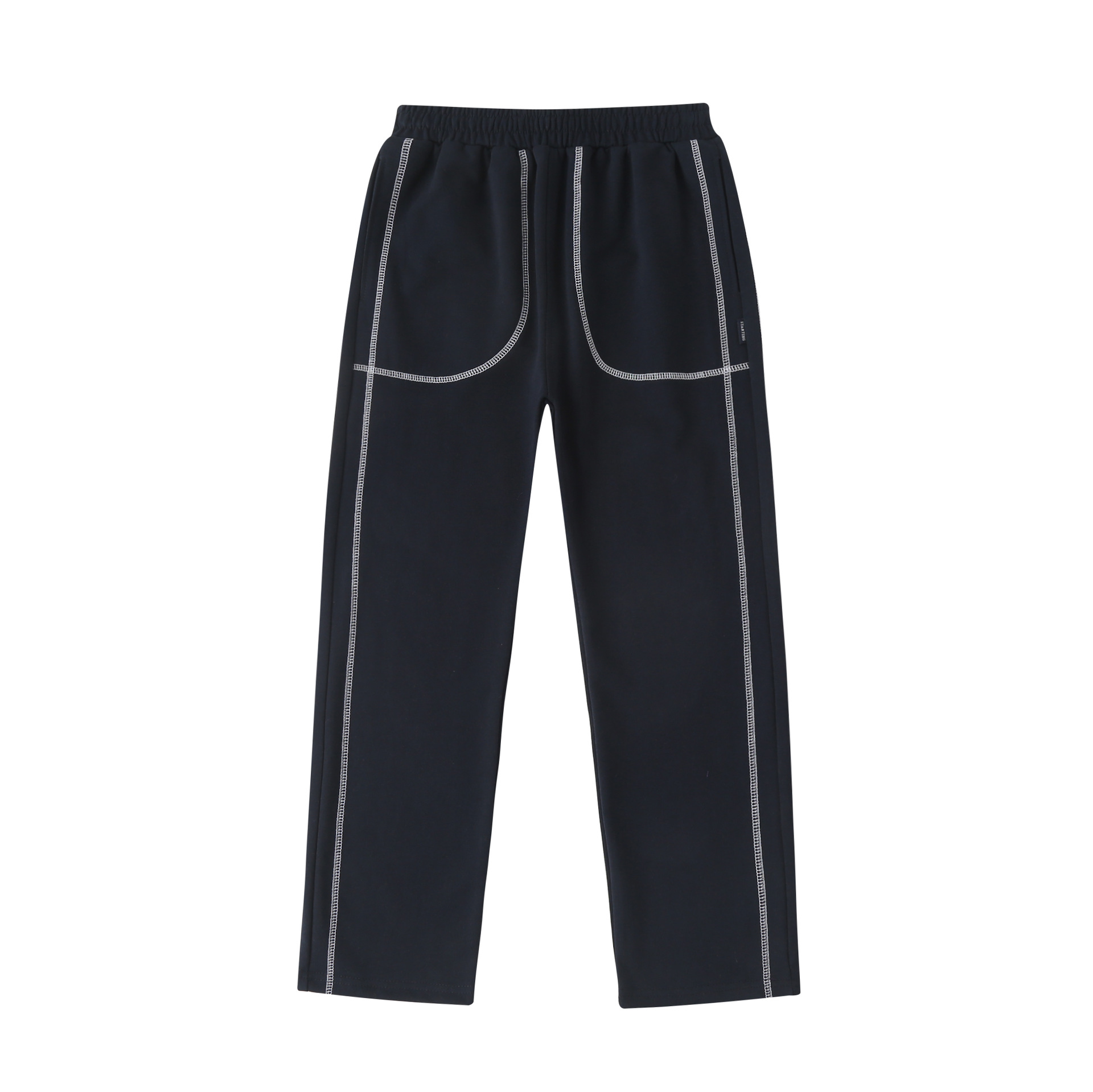 英倫風藏青男女款運動褲春秋裝中小學生白線裝飾直筒校服長褲子