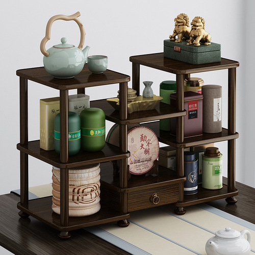 Tabletop small antique cabinet solid wood multi-purpose cabinet tea set stand Chinese-style tea table storage shelf decorative piece