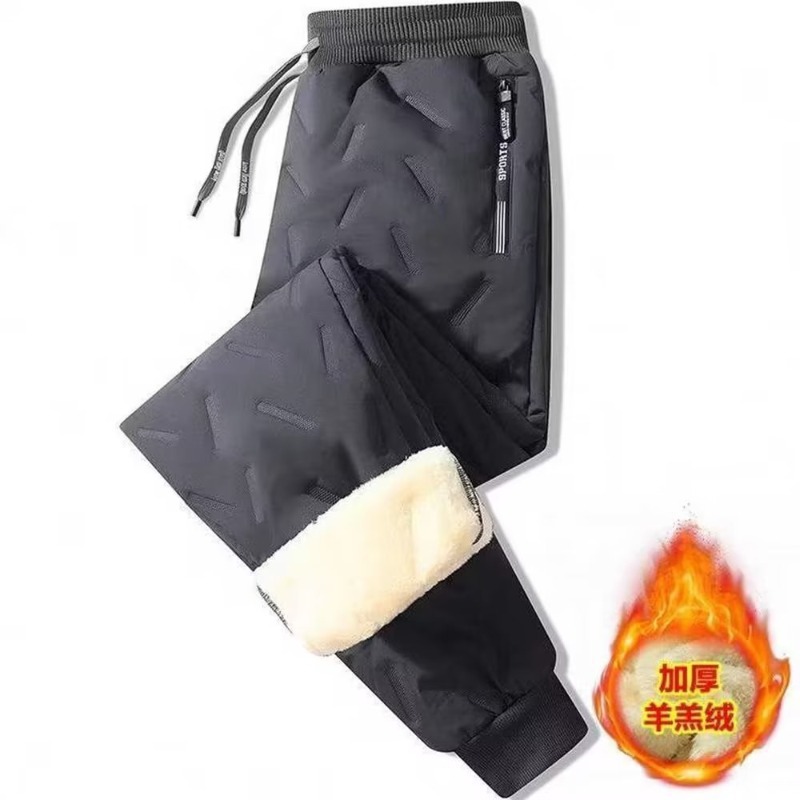 Pantalones de algodón con forro de lana de cordero gruesa casual versátil invierno más pantalones de tamaño de los hombres cálidos pantalones de chándal atados al tobillo tendencia deportiva
