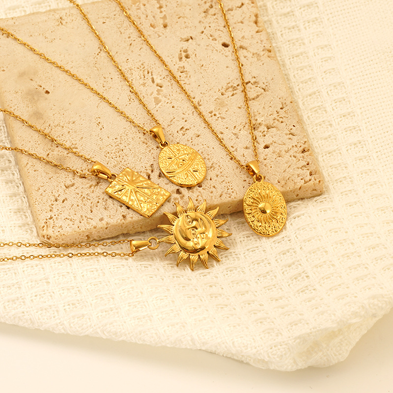 cable chain Chain Type Wholesale Jewelry IG Style Sun Star Eye 304 Stainless Steel 18K Gold Plated Pendant Necklace Cable Chain