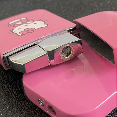 Pink Hello Kitty cartoon girl pink flame metal inflatable windproof lighter ultra-thin cross-border