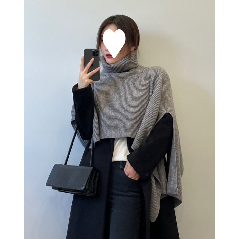 Otoño y invierno con capa de cuello alto coreana, chale de punto, hombros de collar de color sólido, una nueva bufalla universal