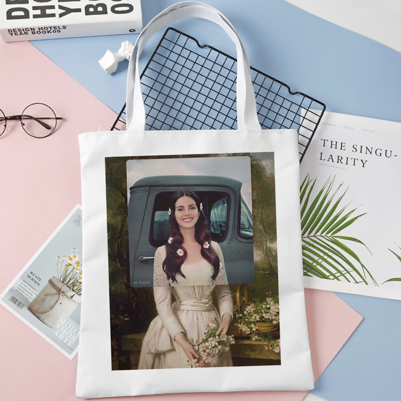 Comercio exterior transfronterizo Lana Del Rey impresa bolsa de lona Harajuku bolsa de hombro de moda estudiante bolsa de compras portátil