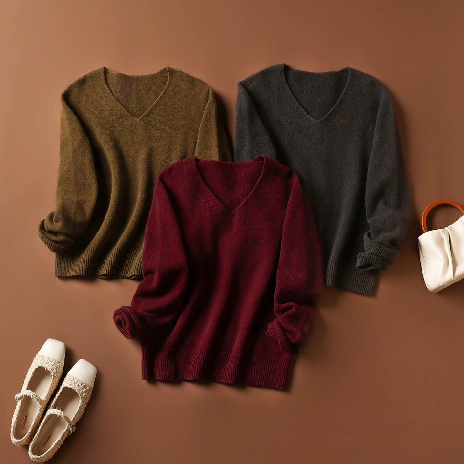 2024 Осень и зима Женский свитер из овец персиковый воротник с длинными рукавами свитер