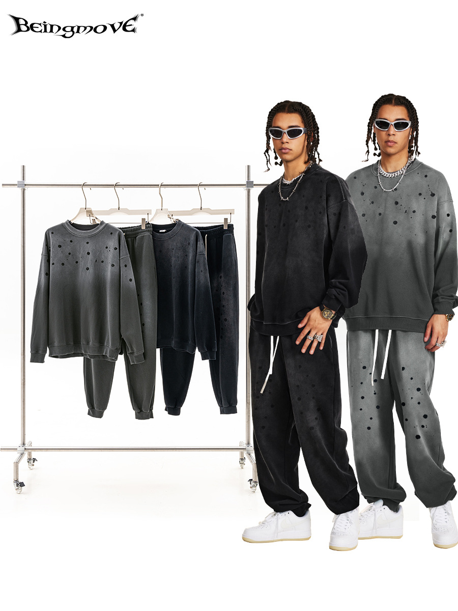 Impresora de marcas| 2025 otoño invierno marca de moda gradiente jersey 410G pesado hombre alto sentido de vestir conjunto